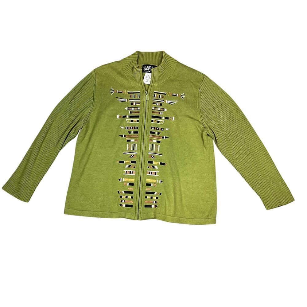 Bob Mackie Wearable Art Sweater Jacket‎ Womens XL Shacket Geometric Aztec Artsy
